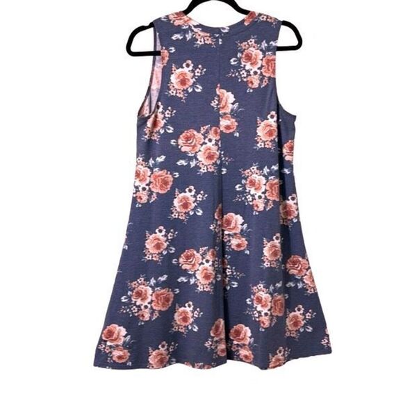 A. Byer rose floral on blue print simple sleeveless A-line dress L - Picture 3 of 6